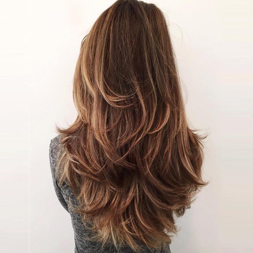 Long Light Golden Brunette Straight Hairstyle With Side Swept Bangs And  Dark Blonde Highlights