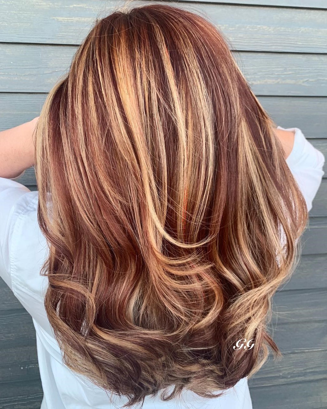 Auburn And Caramel Highlights In Dark Brown Hair