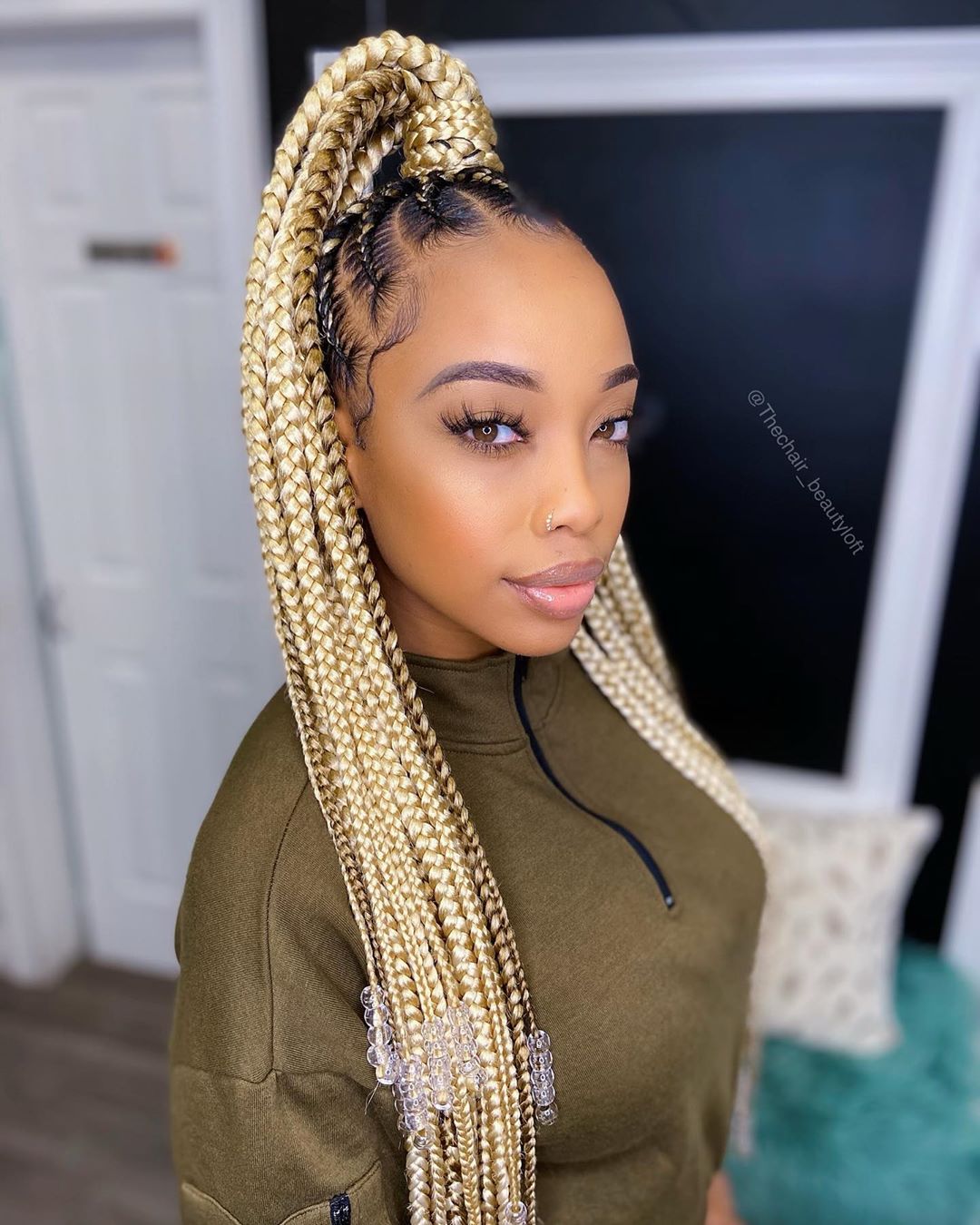 Gold Box Braids Into A Pony