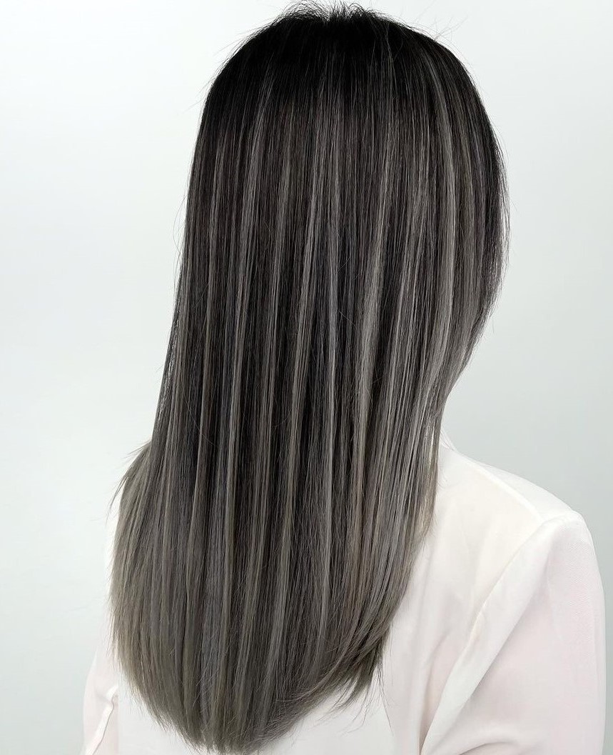 black white highlights hair
