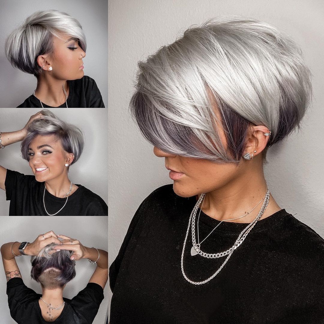 Short Silver Asymmetrical Bob