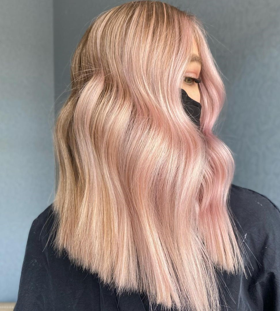  Pastel Pink Dlouhé Asymetrické Bob