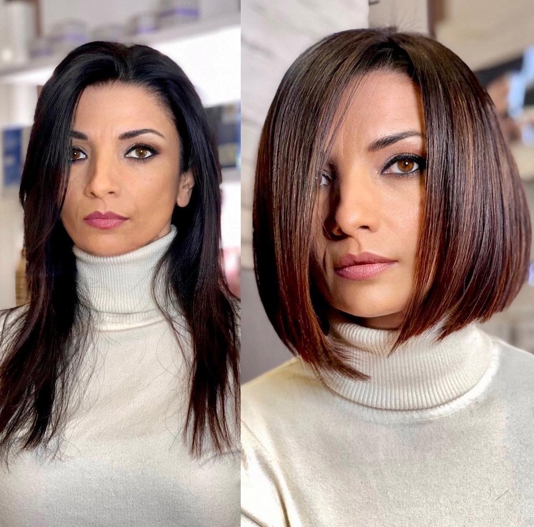 Asymmetrischer Bob für dickes Haar